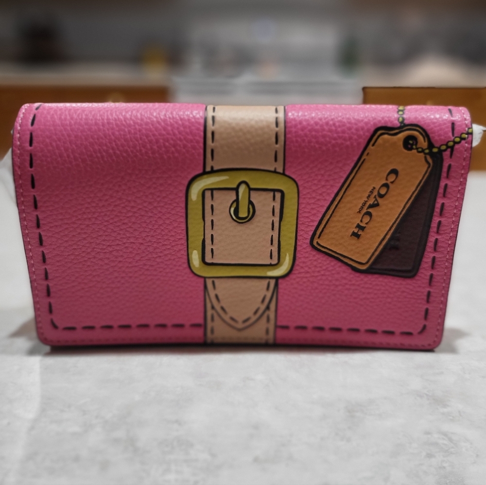 Coach Anna Foldover Clutch Crossbody with Trompe L'oeil Print